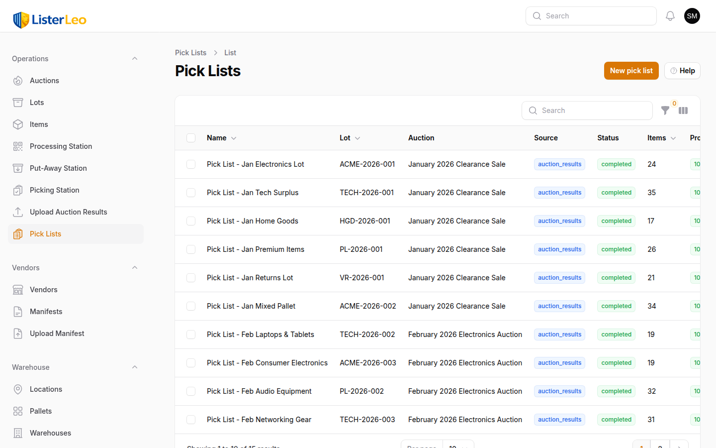 Pick Lists