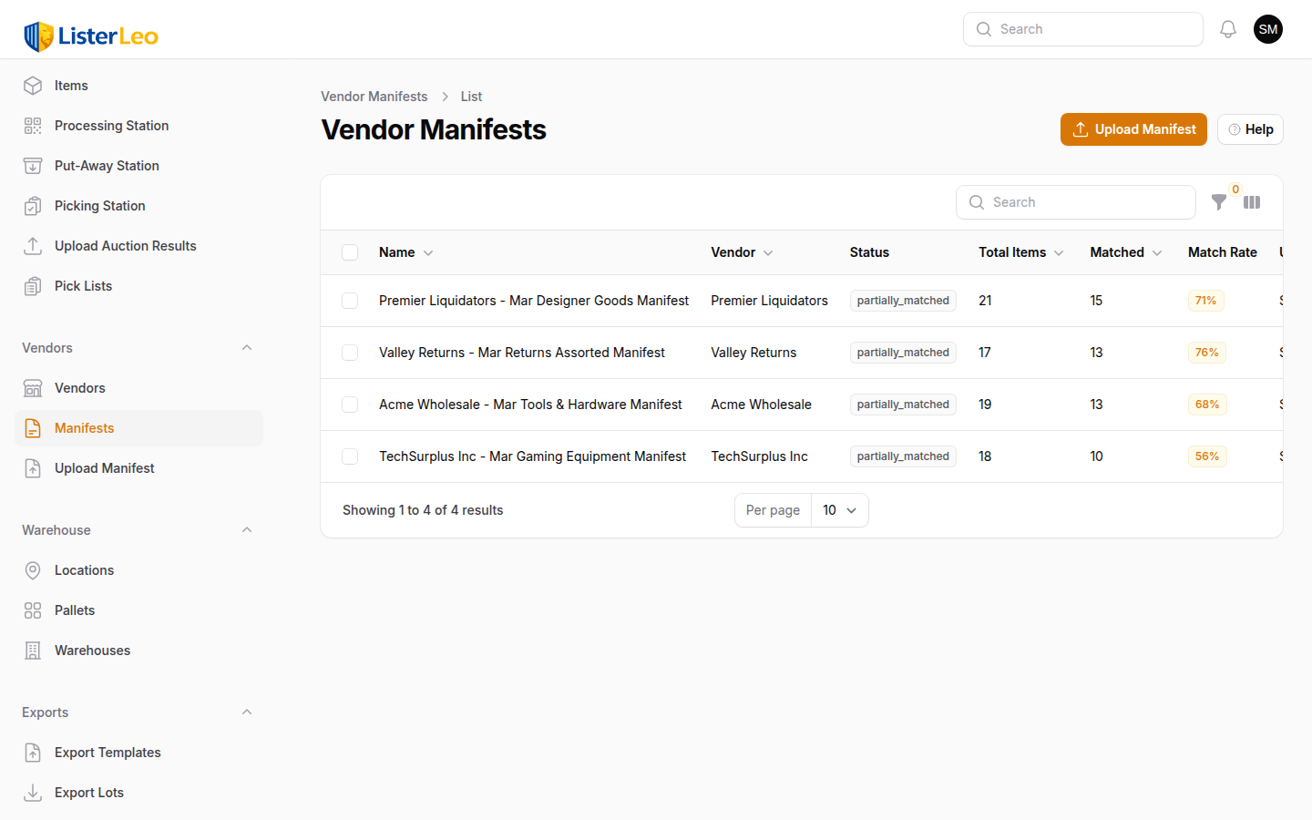 ListerLeo manifest reconciliation for inbound loads
